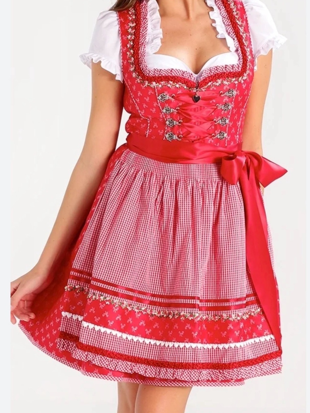 Kruger dirndl 44 octoberfest dress bows plaid ruffle floral Bavarian